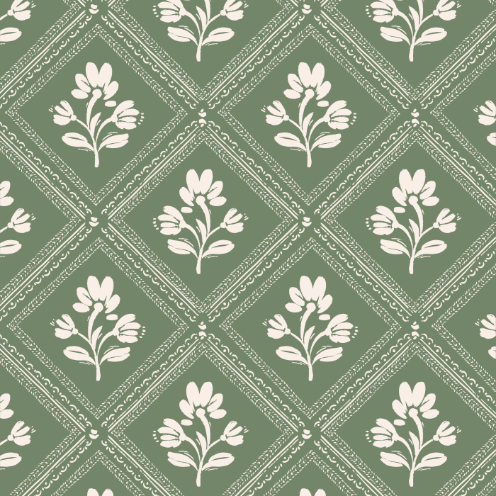 Add a lovely framed vintage look to any wall in your home with our Cubic Blossoms Peel And Stick Removable Wallpaper.