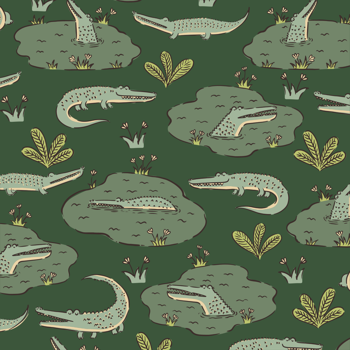 Crocodile Swamp Peel And Stick Removable Wallpaper | Love vs. Design, image size:1400x1400