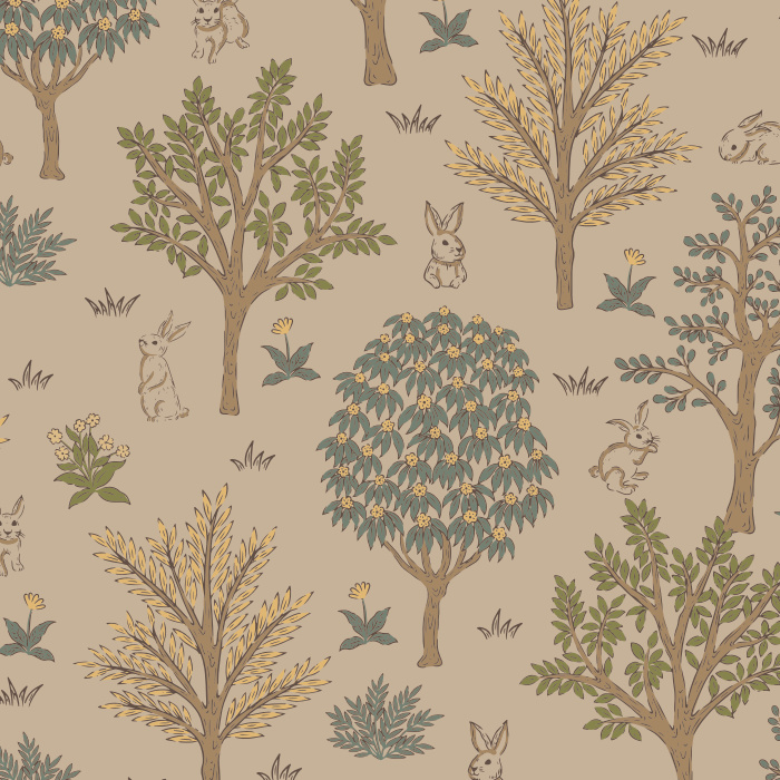 Transform your space into a scene from a storybook with our Woodland Bunnies Peel and Stick Removable Wallpaper.