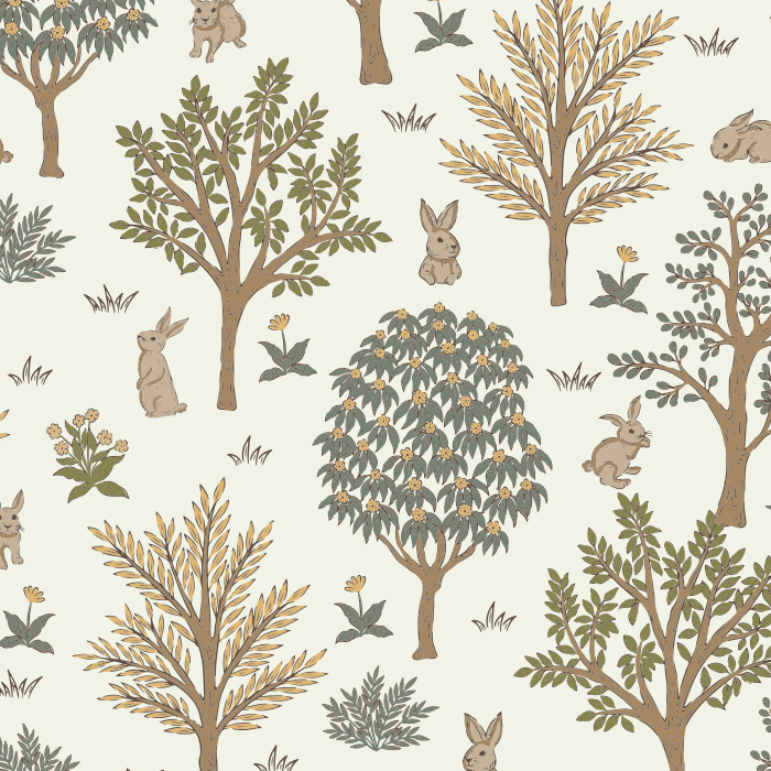Transform your space into a scene from a storybook with our Woodland Bunnies Peel and Stick Removable Wallpaper.