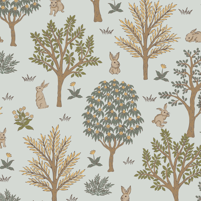 Transform your space into a scene from a storybook with our Woodland Bunnies Peel and Stick Removable Wallpaper.