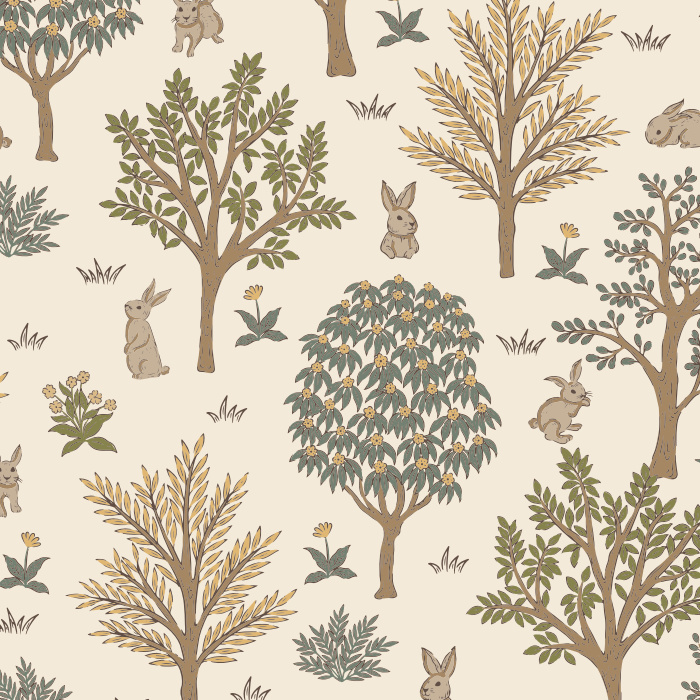 Transform your space into a scene from a storybook with our Woodland Bunnies Peel and Stick Removable Wallpaper.