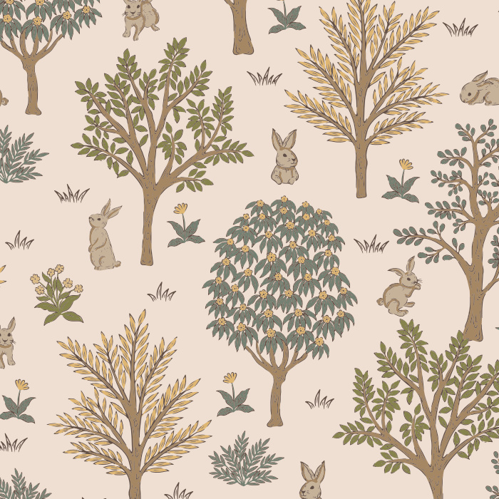 Transform your space into a scene from a storybook with our Woodland Bunnies Peel and Stick Removable Wallpaper.