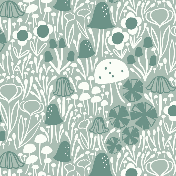 Create a whimsical dreamscape with our Mushroom Garden Peel and Stick Removable Wallpaper. 