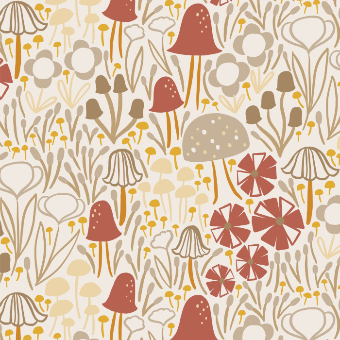 Create a whimsical dreamscape with our Mushroom Garden Peel and Stick Removable Wallpaper. 