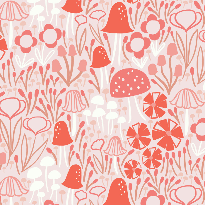 Create a whimsical dreamscape with our Mushroom Garden Peel and Stick Removable Wallpaper. 