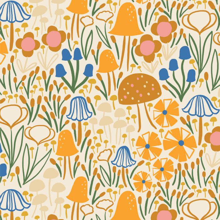 Create a whimsical dreamscape with our Mushroom Garden Peel and Stick Removable Wallpaper. 
