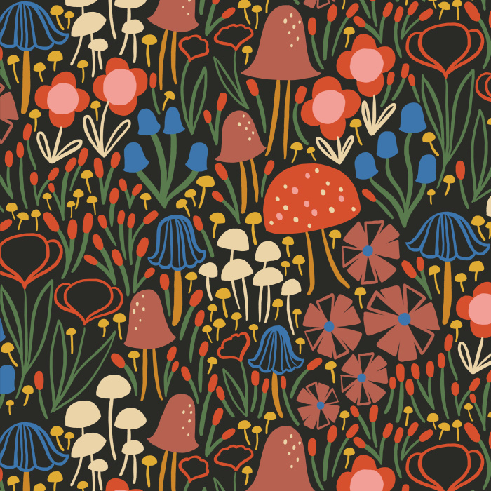 Create a whimsical dreamscape with our Mushroom Garden Peel and Stick Removable Wallpaper.