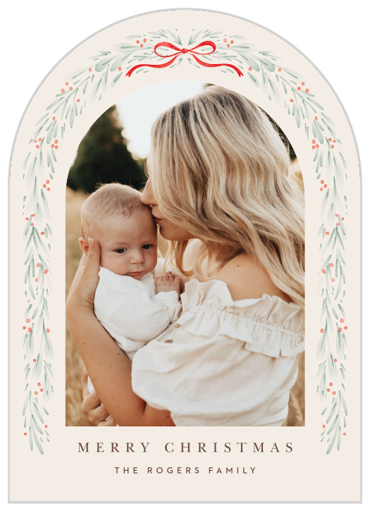 Share your big reason for celebrating with our Bow Wreath Arched Christmas Cards.