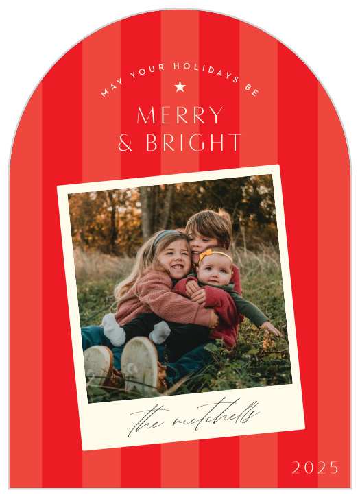 Share a snapshot of your happiness with our Bright Stripe Arched Holiday Cards.