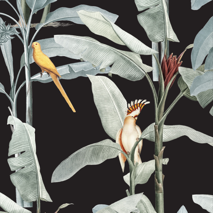 Add a tropical beach vibe to any wall in your home with our Palm & Parrots Peel And Stick Removable Wallpaper.