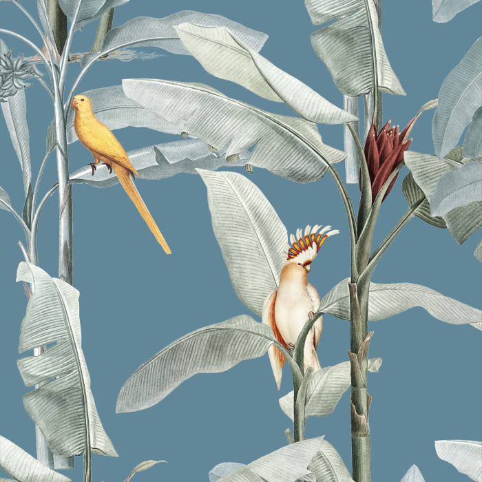 Add a tropical beach vibe to any wall in your home with our Palm & Parrots Peel And Stick Removable Wallpaper.