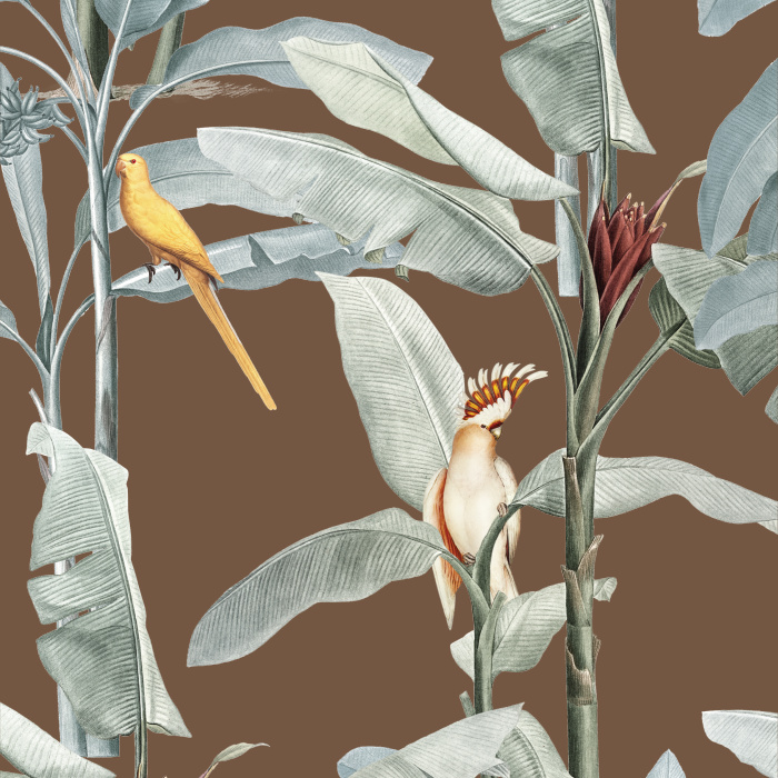 Add a tropical beach vibe to any wall in your home with our Palm & Parrots Peel And Stick Removable Wallpaper.