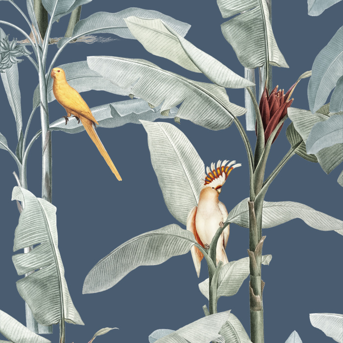 Add a tropical beach vibe to any wall in your home with our Palm & Parrots Peel And Stick Removable Wallpaper.