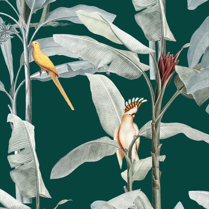 Add a tropical beach vibe to any wall in your home with our Palm & Parrots Peel And Stick Removable Wallpaper.