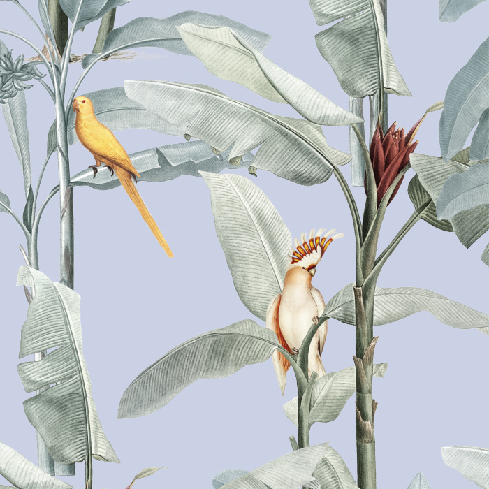 Add a tropical beach vibe to any wall in your home with our Palm & Parrots Peel And Stick Removable Wallpaper.