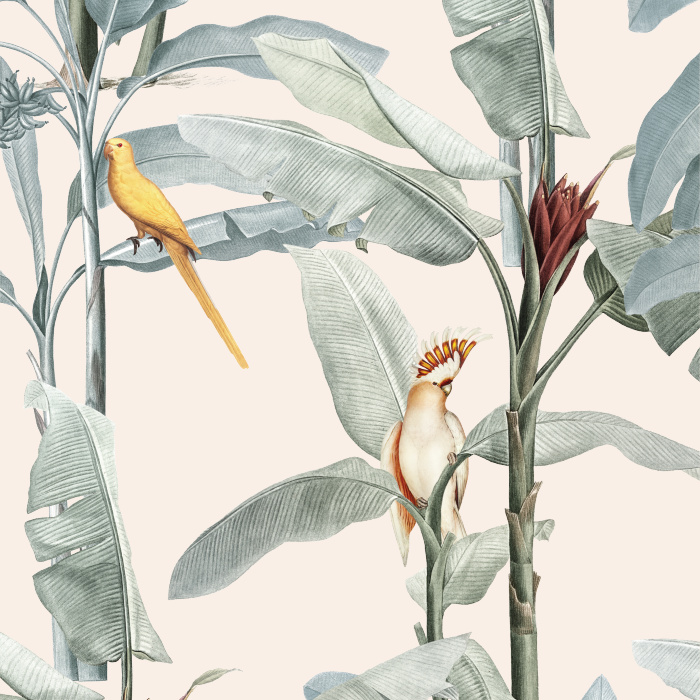 Add a tropical beach vibe to any wall in your home with our Palm & Parrots Peel And Stick Removable Wallpaper.