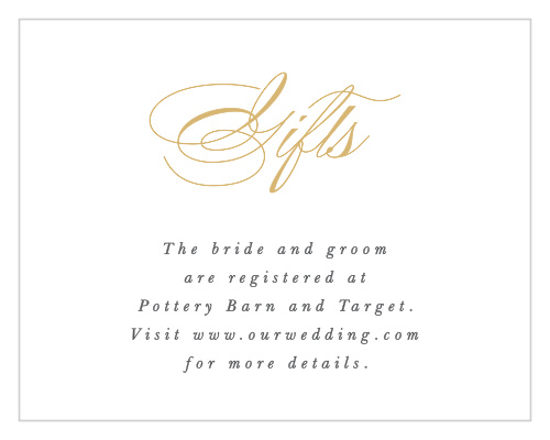 Let your guests know where they can find your gift wishlists by listing their locations on our Simple Border Registry Cards!