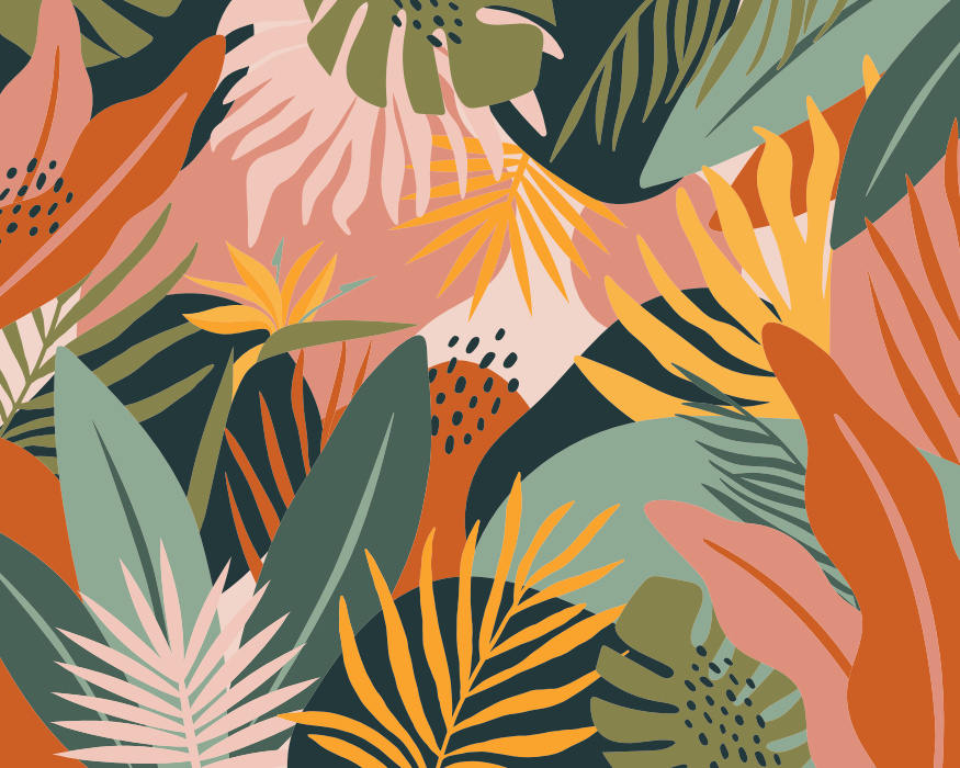 Add a bold and bright touch of an oasis to any wall in your home with our Tropical Plants Photo Mural.