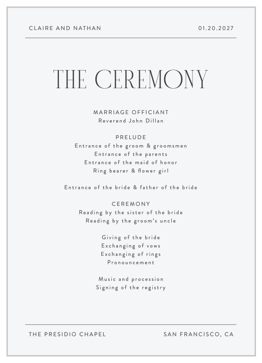 Spell out each step of your ceremony with our Minimal Typography Wedding Programs.