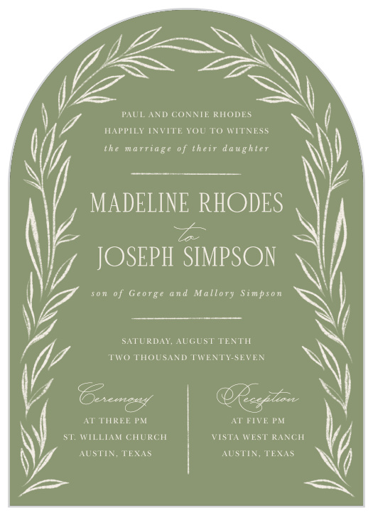Our Charming Foliage Wedding Arch Invitations bring close friends and family together for your special day.