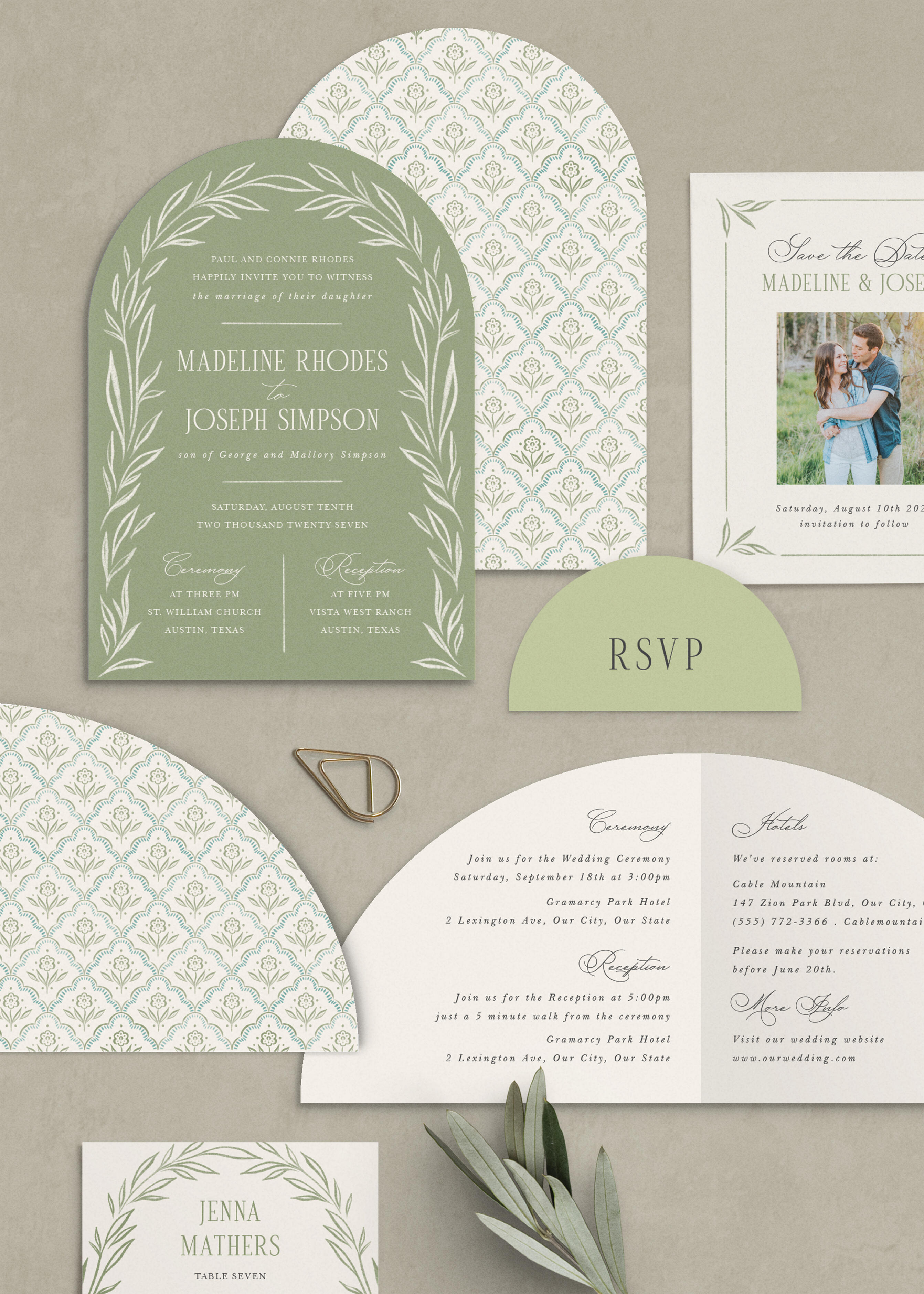 Our Charming Foliage Wedding Arch Invitations bring close friends and family together for your special day.