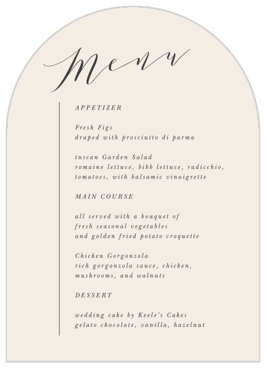 Let family and friends know what mouthwatering meals will be served at your reception with our Handwritten Love Wedding Arch Menus.