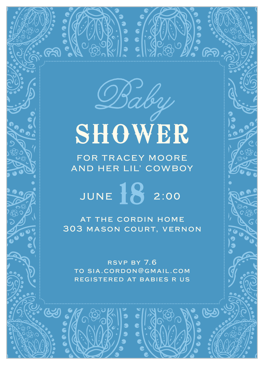 Floral Bandana Baby Shower Invitations