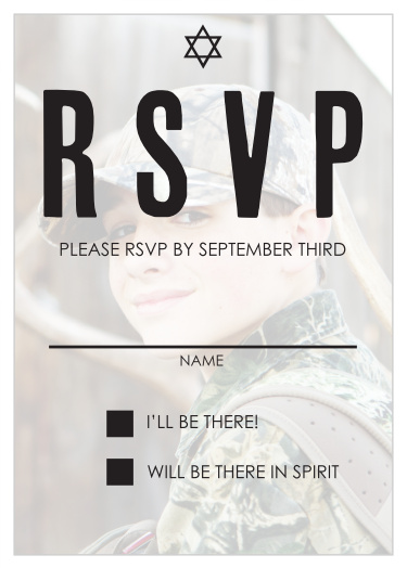 Get a head count for your event with the Sleek Sidebar Bar Mitzvah Response Cards! 