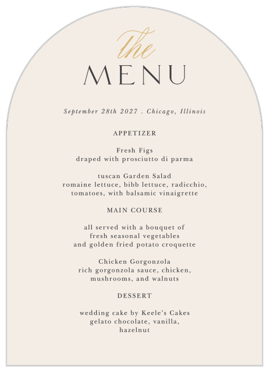 Let family and friends know what mouthwatering meals will be served at your reception with our Modern Align Wedding Arch Menus.