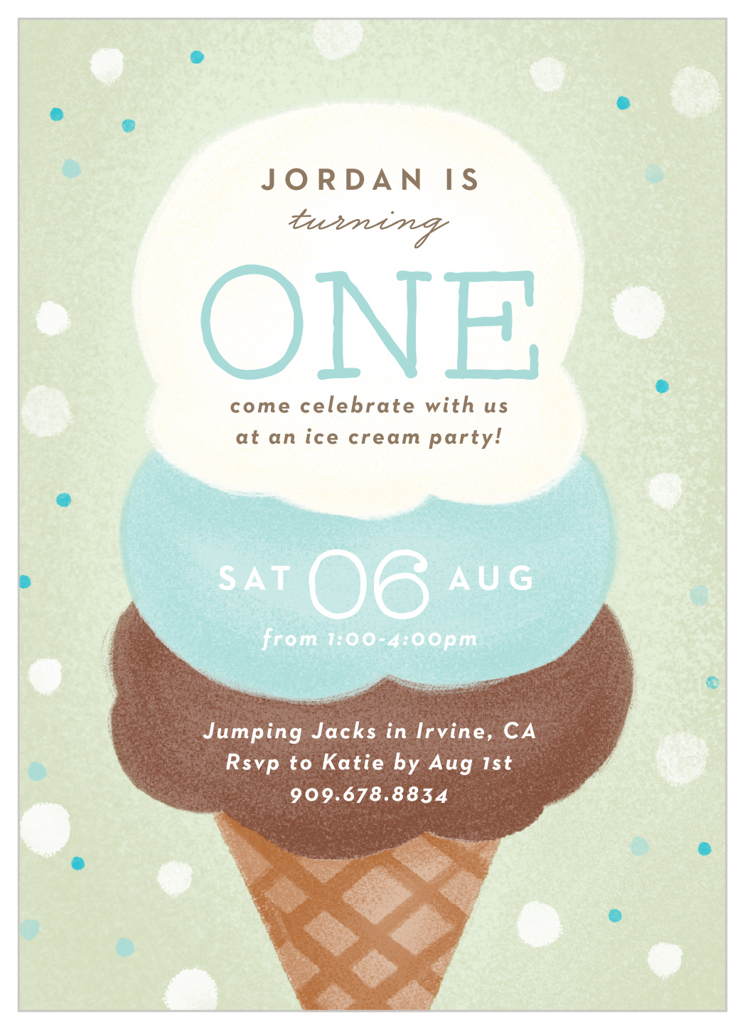 Ice Cream Party First Birthday Invitations