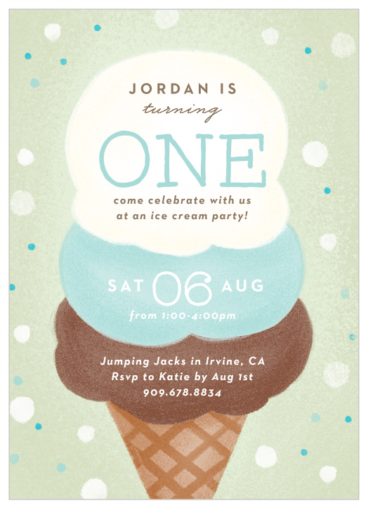 Bring your favorite people together for a sweet treat and to celebrate your little one's special day with our Ice Cream Party First Birthday Invitations.