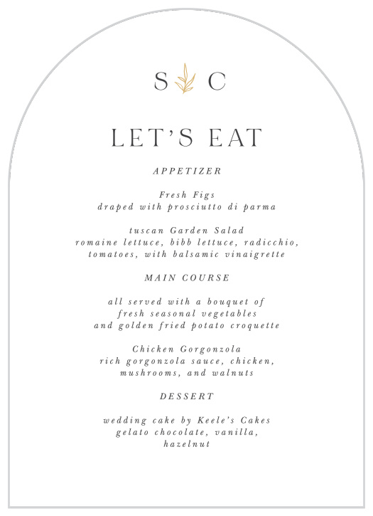 Create the ultimate dining experience with our Sweet Initials Wedding Arch Menus.