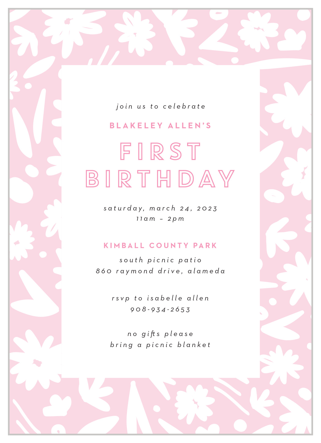 Subtle Flowers First Birthday Invitations