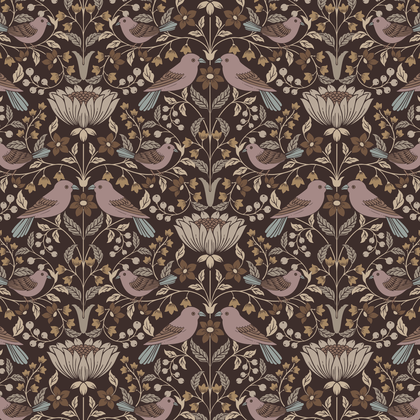 Berries & Birds Wallpaper