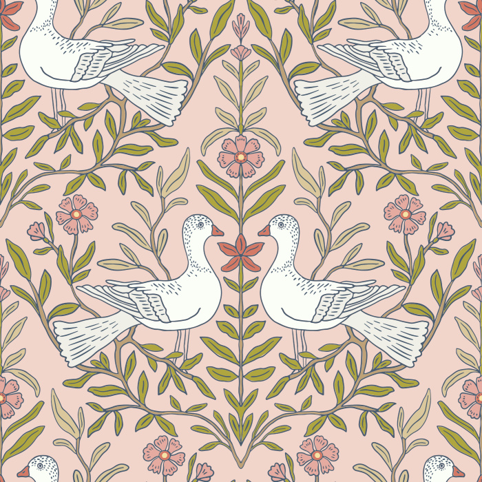 Add a bold and colorful look to any wall in your home with our Birds Damask Peel and Stick Removable Wallpaper.