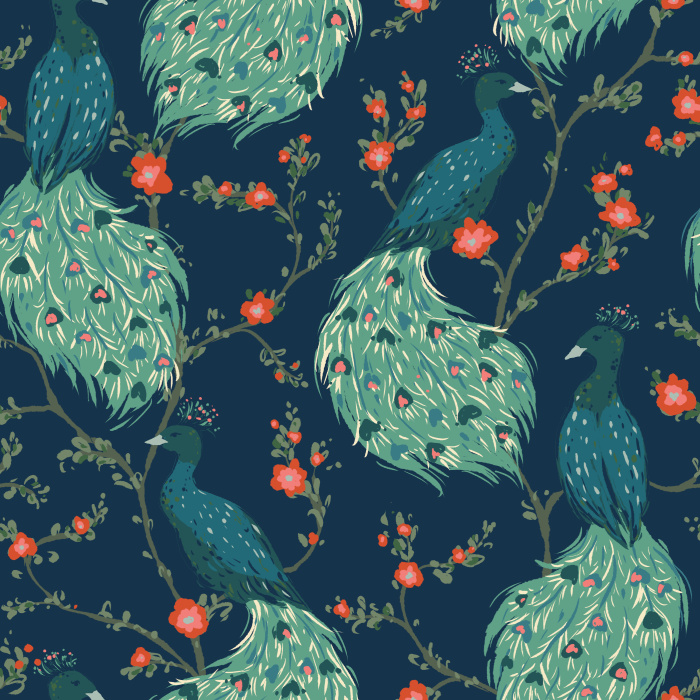 Create a stunning space with our Peacock Floral Peel and Stick Removable Wallpaper. 