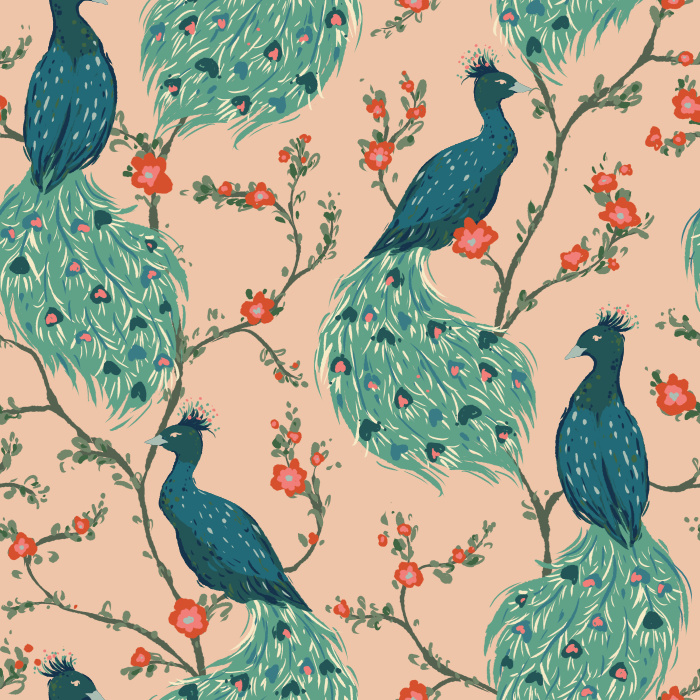 Create a stunning space with our Peacock Floral Peel and Stick Removable Wallpaper.