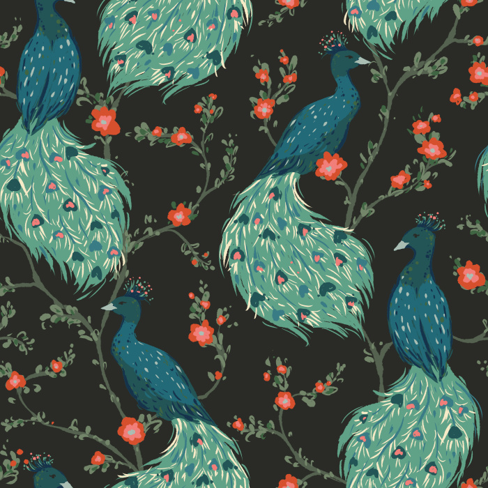 Create a stunning space with our Peacock Floral Peel and Stick Removable Wallpaper.