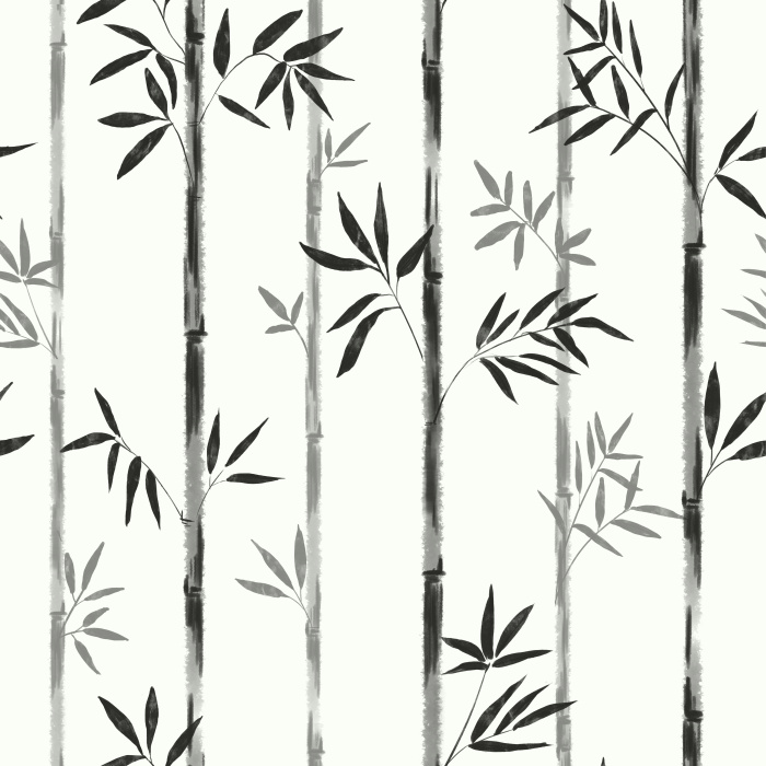 Bamboo Dreams Wallpaper brings serene, spa-like elegance to your space with tall, hand-painted bamboo stalks and delicate leaf silhouettes.