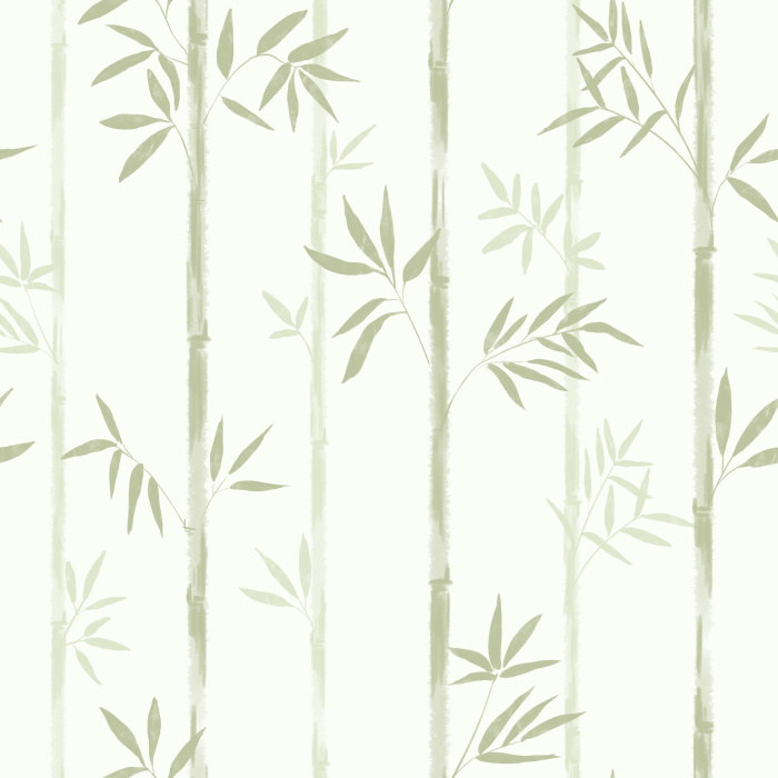 Bamboo Dreams Wallpaper brings serene, spa-like elegance to your space with tall, hand-painted bamboo stalks and delicate leaf silhouettes.