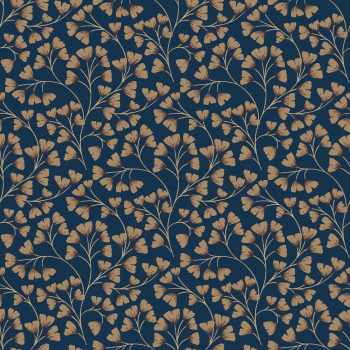 Ginko Breeze Wallpaper showcases a delicate, repeating pattern of ginkgo leaves in soft brown and earthy taupe tones, evoking a grounded yet elegant atmosphere.
