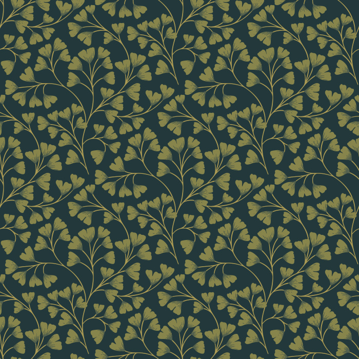 Ginko Breeze Wallpaper showcases a delicate, repeating pattern of ginkgo leaves in soft brown and earthy taupe tones, evoking a grounded yet elegant atmosphere.