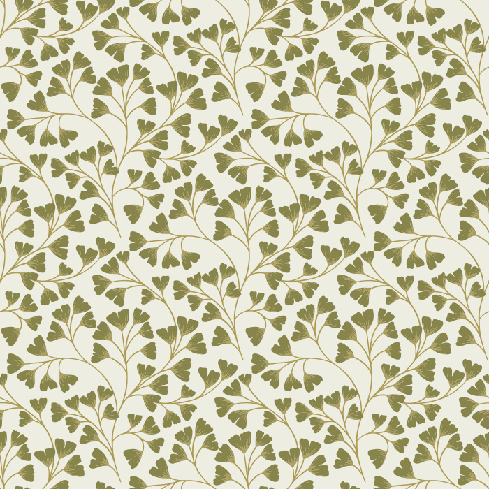 Ginko Breeze Wallpaper showcases a delicate, repeating pattern of ginkgo leaves in soft brown and earthy taupe tones, evoking a grounded yet elegant atmosphere.