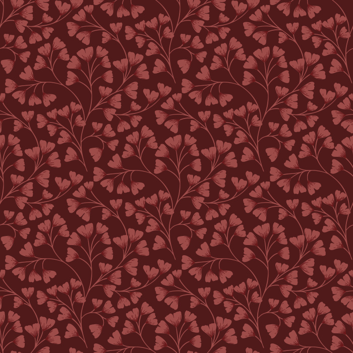 Ginko Breeze Wallpaper showcases a delicate, repeating pattern of ginkgo leaves in soft brown and earthy taupe tones, evoking a grounded yet elegant atmosphere.