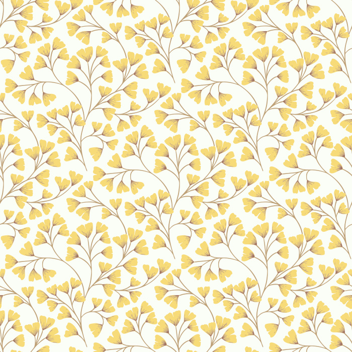 Ginko Breeze Wallpaper showcases a delicate, repeating pattern of ginkgo leaves in soft brown and earthy taupe tones, evoking a grounded yet elegant atmosphere.