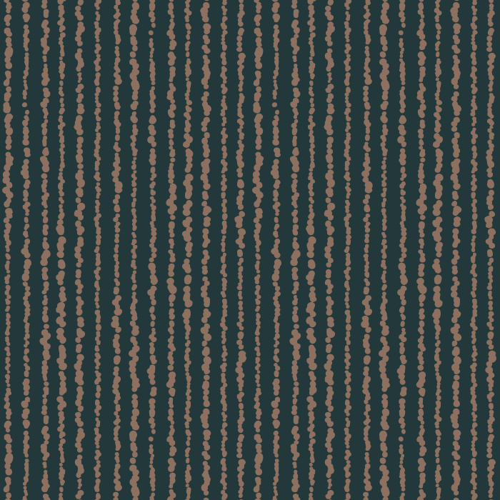 Organic Sparkles Wallpaper adds moody elegance and texture with vertical dotted lines in warm brown against a deep charcoal teal background.