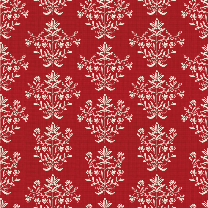 Dewdrop Bells Wallpaper features a repeating vintage floral motif in soft taupe against a rich chocolate brown background, evoking timeless elegance.