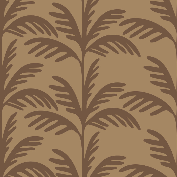 Warm Palms Wallpaper brings a bold, tropical-inspired aesthetic with oversized palm leaf silhouettes in terracotta against a muted blush pink background.