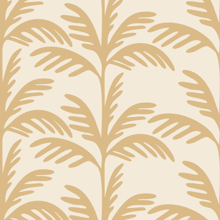 Warm Palms Wallpaper brings a bold, tropical-inspired aesthetic with oversized palm leaf silhouettes in terracotta against a muted blush pink background.